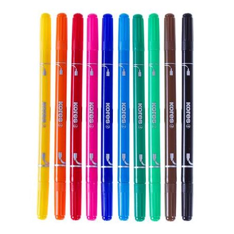 KORES Filctoll készlet, 1-3 mm, kétvégű, kimosható, KORES "Korellos 2in1", 10 különböző szín