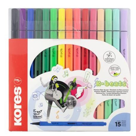 KORES Filctoll készlet, kimosható, KORES "K-beats", 15 különböző szín