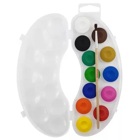 KORES Vízfesték, 12 darabos, 25 mm, ecsettel, KORES "Akuarellos Mini", pasztell színek