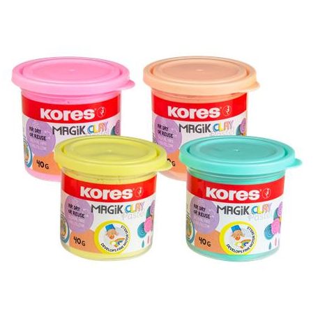 KORES Gyurma,160 g, levegőre száradó, 4 pasztell szín, KORES "Magic Clay"