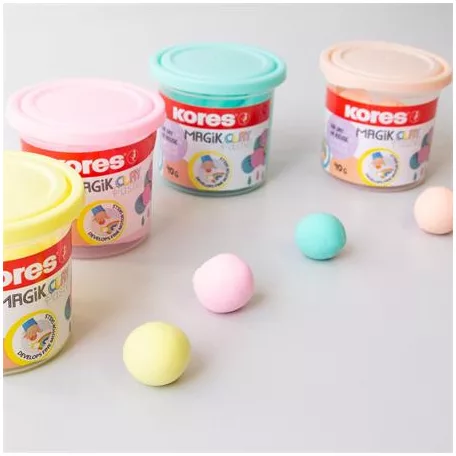 KORES Gyurma,160 g, levegőre száradó, 4 pasztell szín, KORES "Magic Clay"