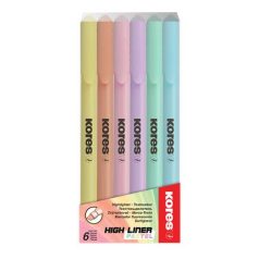   KORES Szövegkiemelő készlet, 0,5-5 mm, KORES, 6 különböző pasztell szín