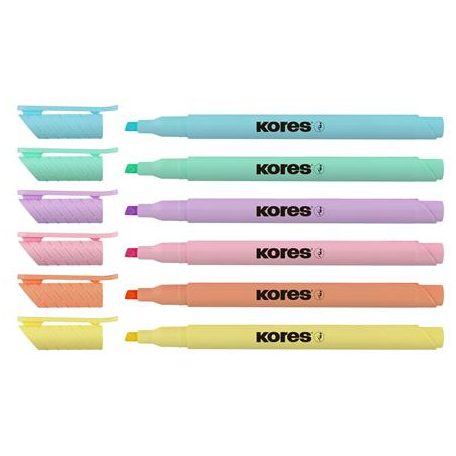 KORES Szövegkiemelő készlet, 0,5-5 mm, KORES, 6 különböző pasztell szín