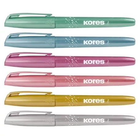 KORES Szövegkiemelő készlet, 3-5 mm, KORES "Glitter", 6 különböző csillámos szín