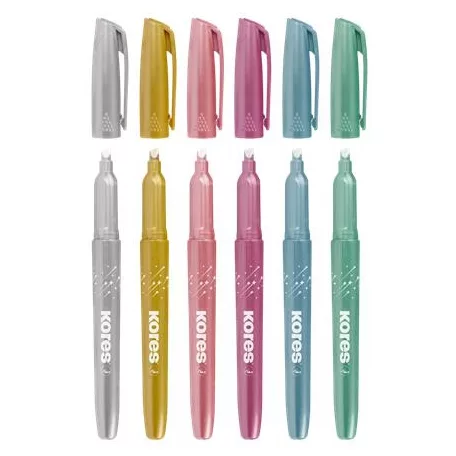 KORES Szövegkiemelő készlet, 3-5 mm, KORES "Glitter", 6 különböző csillámos szín