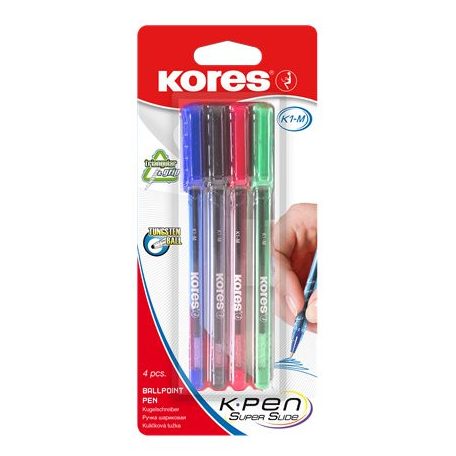 KORES Golyóstoll készlet, 1,0 mm, kupakos, háromszögletű, KORES "K1-M", vegyes színek