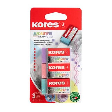 KORES Radír, KORES "KE-30", 3 pasztell szín