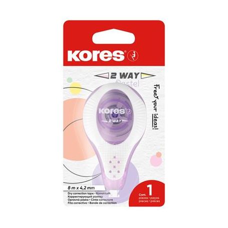 KORES Hibajavító roller, 4,2 mm x 8 m, KORES "2WAY Pastel", vegyes pasztell színekben