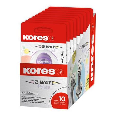 KORES Hibajavító roller, 4,2 mm x 8 m, KORES "2WAY Pastel", vegyes pasztell színekben