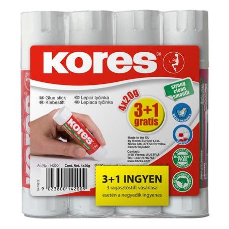 KORES Ragasztóstift, 20 g, 3+1 akciós kiszerelés, KORES