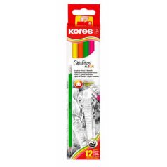   KORES Grafitceruza radírral, HB, háromszögletű, KORES "Neon"