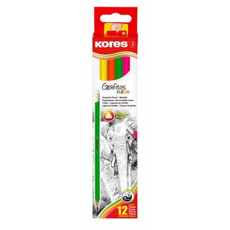 KORES Grafitceruza radírral, HB, háromszögletű, KORES "Neon"