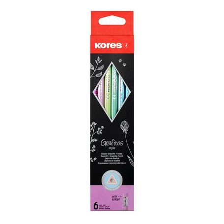 KORES Grafitceruza készlet, radírral, HB, háromszögletű, KORES "Grafitos Style Pastel"