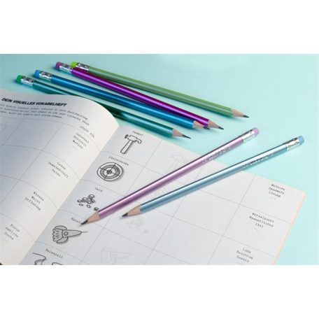 KORES Grafitceruza radírral, HB, háromszögletű, KORES "GRAFITOS Style", vegyes metál színek