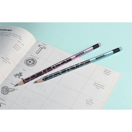 KORES Grafitceruza radírral, HB, háromszögletű, KORES "Style Cracked", vegyes metál színek