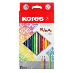   KORES Színes ceruza készlet, háromszögletű, KORES "Kolores Style", 15 különböző szín