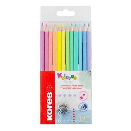 KORES Színes ceruza készlet, háromszögletű, KORES "Kolores Pastel", 12 pasztell szín