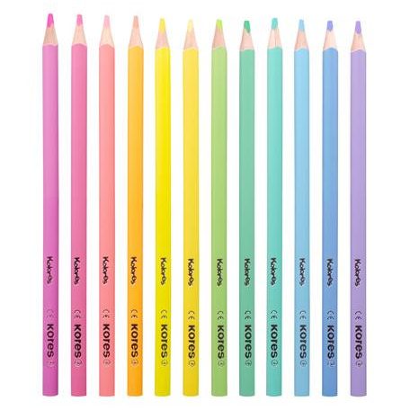 KORES Színes ceruza készlet, háromszögletű, KORES "Kolores Pastel", 12 pasztell szín