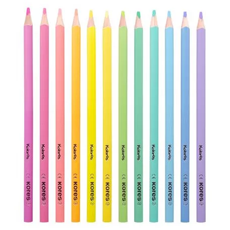 KORES Színes ceruza készlet, háromszögletű, KORES "Kolores Pastel", 12 pasztell szín