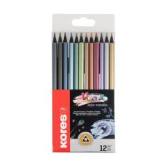   KORES Színes ceruza készlet, háromszögletű, KORES "Kolores Style Metallic", 12 metál szín