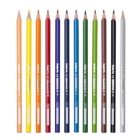 KORES Színes ceruza készlet, háromszögletű, 1 grafittal, 1 hegyezővel, KORES "KOLORES Twist & Turn", 12 különböző szín