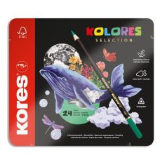   KORES Színes ceruza készlet, háromszögletű, fém doboz, KORES "Kolores Selection", 24 különböző szín