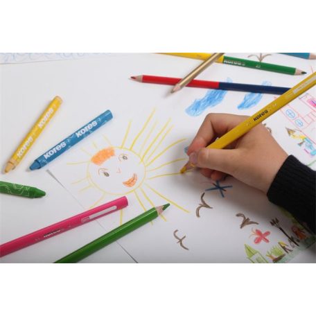 KORES Színes ceruza készlet, háromszögletű, jumbo, 1 hegyezővel, KORES "KOLORES Twist & Turn", 12 különböző szín