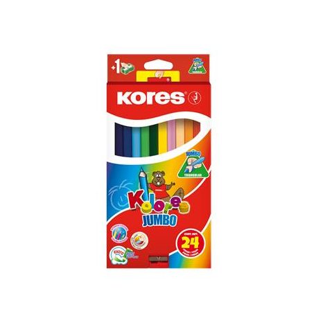 KORES Színes ceruza készlet, háromszögletű, jumbo, KORES "Kolores Jumbo", 24 különböző szín