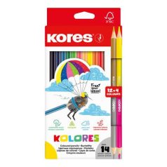   KORES Színes ceruza készlet, háromszögletű, KORES "Kolores", 12+2 különböző szín