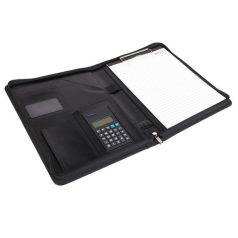 Konferencia mappa, A4, műbőr, számológéppel, fekete