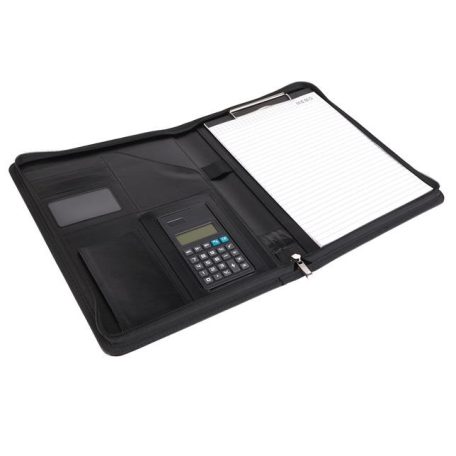 Konferencia mappa, A4, műbőr, számológéppel, fekete