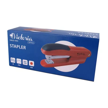 VICTORIA OFFICE Tűzőgép, 24/6, 20 lap, VICTORIA OFFICE, "Half-Strip", piros