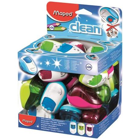 MAPED Hegyező display, kétlyukú, tartályos, MAPED "Clean", vegyes színek
