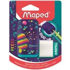MAPED Hegyező és radír, kétlyukú, tartályos, pótradírral, MAPED "Pixel Party Connect"