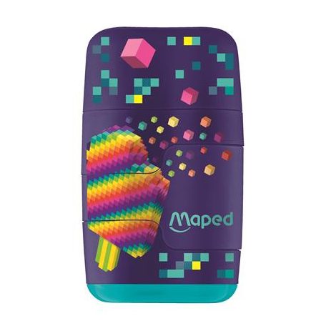 MAPED Hegyező és radír, kétlyukú, tartályos, pótradírral, MAPED "Pixel Party Connect"