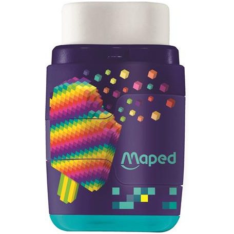 MAPED Hegyező és radír, kétlyukú, tartályos, pótradírral, MAPED "Pixel Party Connect"