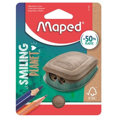 MAPED Hegyező, kétlyukú, tartályos, műanyag,  MAPED "Smiling Planet"