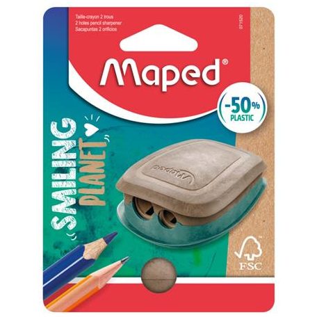 MAPED Hegyező, kétlyukú, tartályos, műanyag,  MAPED "Smiling Planet"