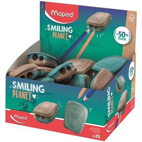 MAPED Hegyező display, kétlyukú, tartályos, műanyag,  MAPED "Smiling Planet"
