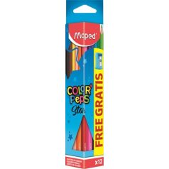   MAPED Színes ceruza készlet, háromszögletű, hegyezővel, MAPED "Color'Peps Star", 12 különböző szín