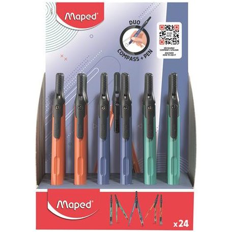 MAPED Körző display, heggyel, 2in1, ceruzává alakítható, MAPED „Compass Pen”, vegyes színek