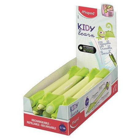 MAPED Írástanuló rollertoll, 0,7 mm, radírozható, MAPED "KIDY Learn MAGIC", kaméleon, zöld, 12 db