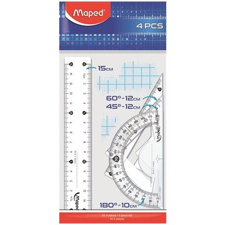 MAPED Vonalzókészlet, kicsi, műanyag, 4 darabos, MAPED "Start"