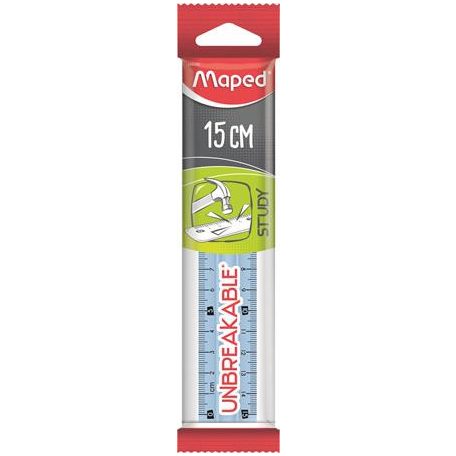 MAPED Vonalzó, műanyag, törhetetlen, 15 cm, MAPED "Study Unbreakable", vegyes színek