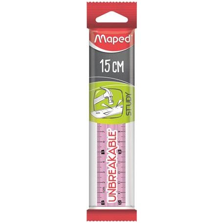 MAPED Vonalzó, műanyag, törhetetlen, 15 cm, MAPED "Study Unbreakable", vegyes színek