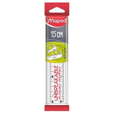 MAPED Vonalzó, műanyag, törhetetlen, 15 cm, MAPED "Study Unbreakable", átlátszó