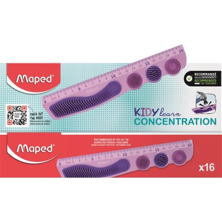 MAPED Vonalzó, műanyag, 20 cm, MAPED "Kidy Learn Concentration", lila