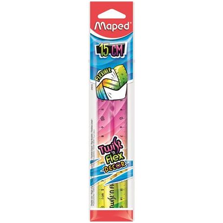 MAPED Vonalzó, műanyag, 15 cm, MAPED "Twist'n Flex Decor"
