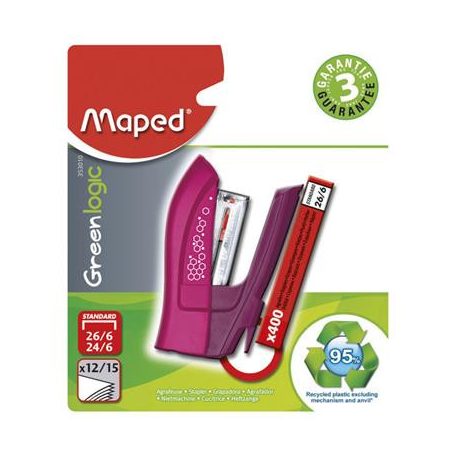 MAPED Tűzőgép, 24/6, 26/6, 12 lap, MAPED "Greenlogic Mini", vegyes színek