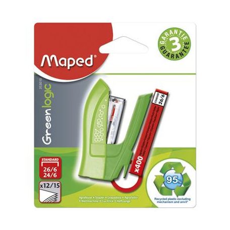 MAPED Tűzőgép, 24/6, 26/6, 12 lap, MAPED "Greenlogic Mini", vegyes színek